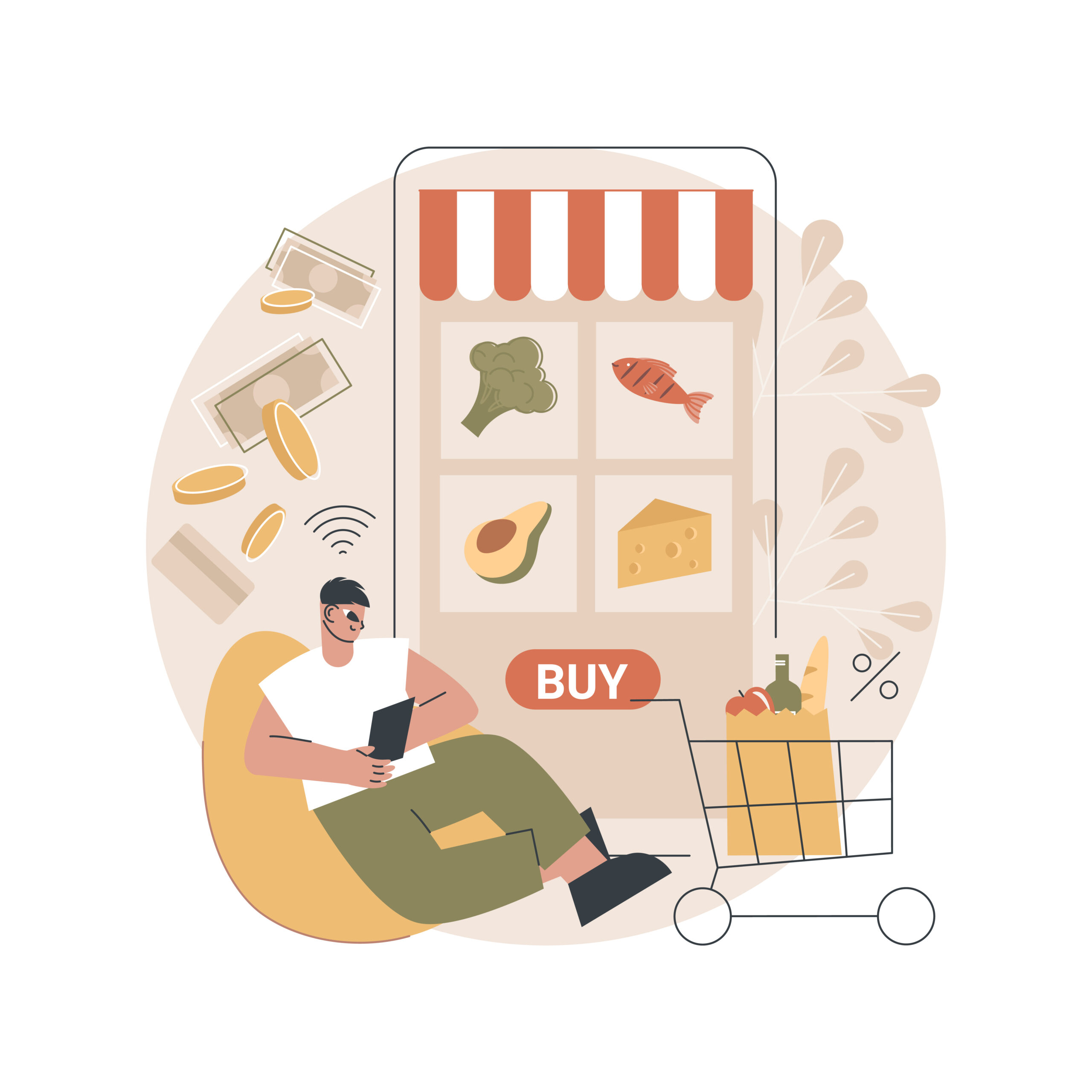 Digital supermarket abstract concept vector illustration.